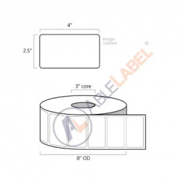 4x2.5 Inch White  Thermal Transfer Label Perfed On Roll 3 Inch Core 8 Inch