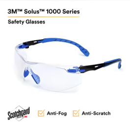 S1101SGAF 3M Black/Blue Clear Anti-Fog Lens Solus Safety Glasses, Box/20 Pa