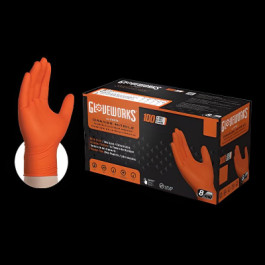 GWON46100 Large Orange Gloveworks Industrial Heavy-Duty 8 Mil Nitrile Glove