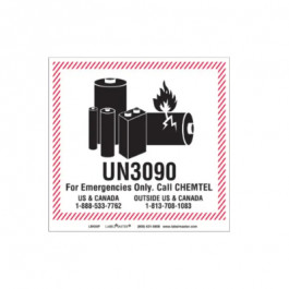 UN3090 126x121 MM Lithium Metal Battery Label Custom, 500each/roll