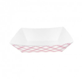 FTW200 2-LB Red/White Plaid Paper Boat Food Tray PFAS Free Moisture Resista