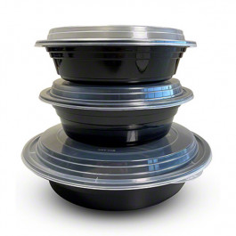 EMBL32R Empress 7" Round Container Combo 32 Ounce Black Base With Clear Lid