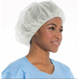 24" White Polypropylene Bouffant Cap Pleated (machine) 110/bag, 10 Bags/cas