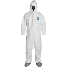 TY122SWH Large White Tyvek Coverall Serged Seam With Attached Hood And F...