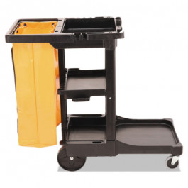 6173 Rubbermaid Janitor Cleaning Cart With 3 Shelves Black With Zippered...